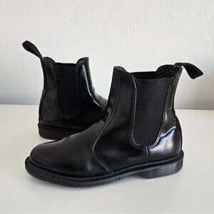 Dr. Marten | Flora Leather Chelsea Smooth Finish Ankle Black Boots, Womens 7